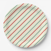 Retro Candy Cane Christmas Stripes Rood Groen Papieren Bordje (Voorkant)