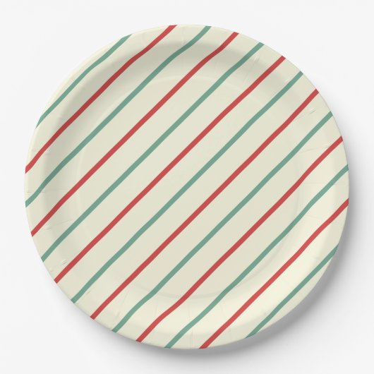 Retro Candy Cane Christmas Stripes Rood Groen Papieren Bordje (Voorkant)