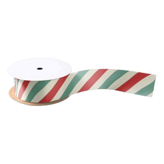 Retro Candy Cane Christmas Stripes Rood Groen Satijnen Lint (Spoel)