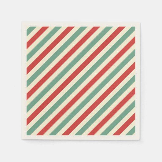 Retro Candy Cane Christmas Stripes Rood Groen Servet (Voorkant)