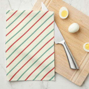 Retro Candy Cane Christmas Stripes Rood Groen Theedoek