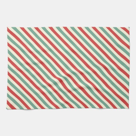 Retro Candy Cane Christmas Stripes Rood Groen Theedoek (Horizontaal)