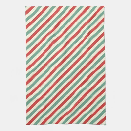 Retro Candy Cane Christmas Stripes Rood Groen Theedoek (Verticaal)
