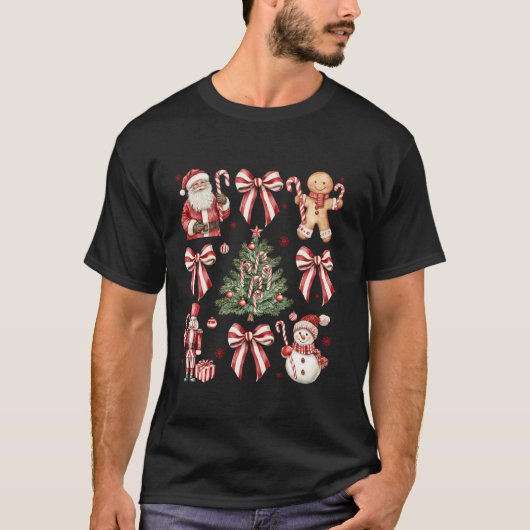 Retro Candy Cane Coquette Bow Christmas Girly Vrou T-shirt (Voorkant)