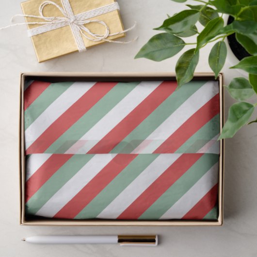 Retro Candy Cane Gestreept Rood Groen Kerst Tissuepapier (Geschenk)