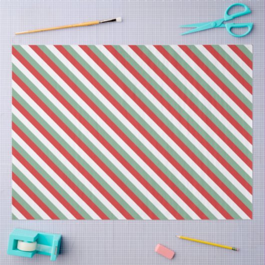 Retro Candy Cane Gestreept Rood Groen Kerst Tissuepapier (Craft)