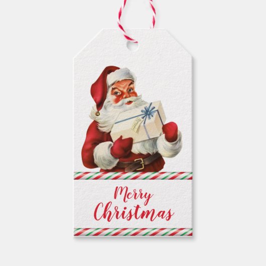 Retro Candy Cane Kerstman Kerstmis Cadeaulabel (Voorkant)