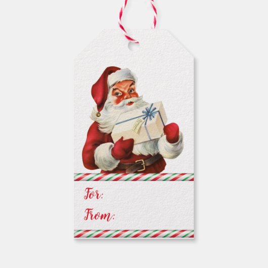 Retro Candy Cane Kerstman Kerstmis Cadeaulabel (Achterkant)