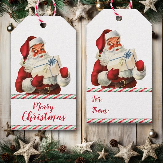 Retro Candy Cane Kerstman Kerstmis Cadeaulabel
