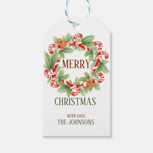 Retro Candy Cane Krans Kerstcadeau Label Cadeaulabel (Voorkant)