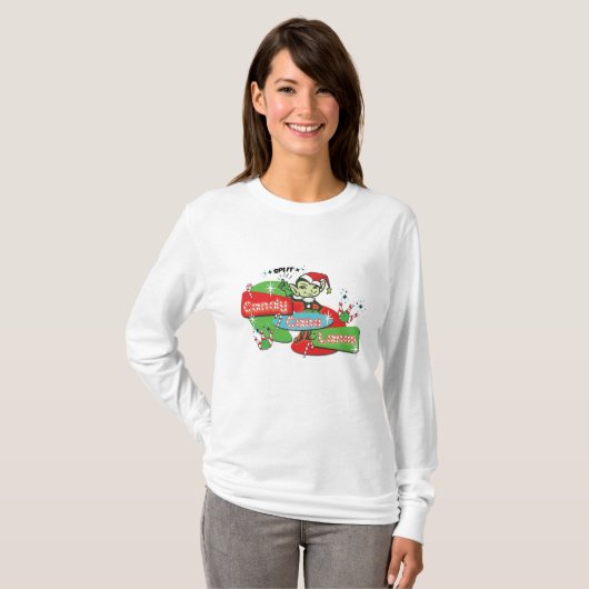 Retro Candy Cane Lanes Bowling Elf T-shirt (Voorkant volledig)