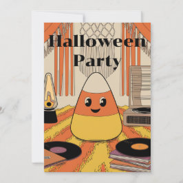 Retro Candy Corn Halloween Party Groovy Invitation Kaart