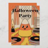 Retro Candy Corn Halloween Party Groovy Invitation Kaart (Voorkant / Achterkant)