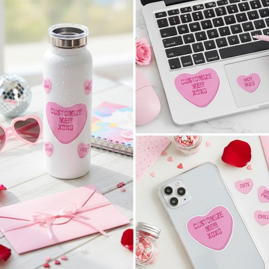 Retro Candy Heart Op Maat Roze Vinyl Sticker