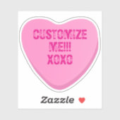 Retro Candy Heart Personalized Custom Pink Vinyl Sticker (Vel)