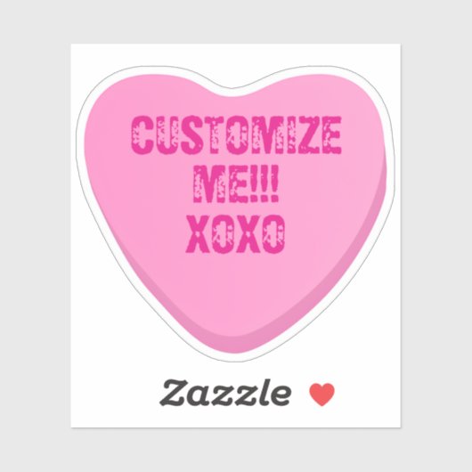 Retro Candy Heart Personalized Custom Pink Vinyl Sticker (Vel)