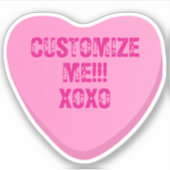 Retro Candy Heart Personalized Custom Pink Vinyl Sticker (Voorkant)