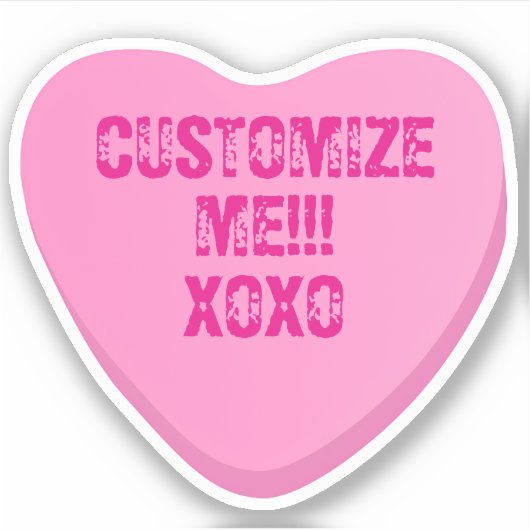 Retro Candy Heart Personalized Custom Pink Vinyl Sticker (Voorkant)