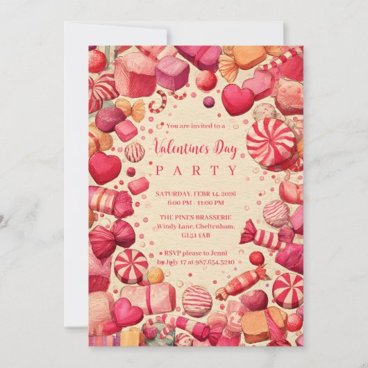Retro Candy Sweets Valentine Party Kaart (Voorkant)
