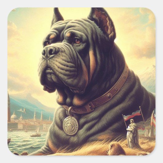Retro Cane Corso Schilderen Vierkante Sticker (Voorkant)