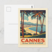Retro Cannes Frankrijk Reisposter Strand Briefkaart (Voorkant / Achterkant)