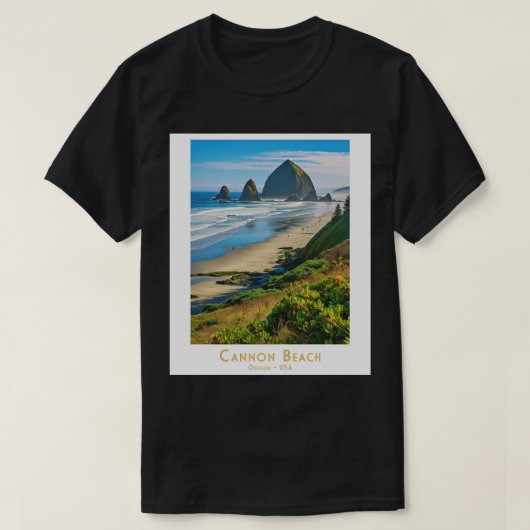 Retro Cannon Beach Haystack Rock T-shirt (Design voorkant)