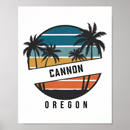 Retro Cannon Beach Oregon Surfplank Surfen  Poster (Voorkant)