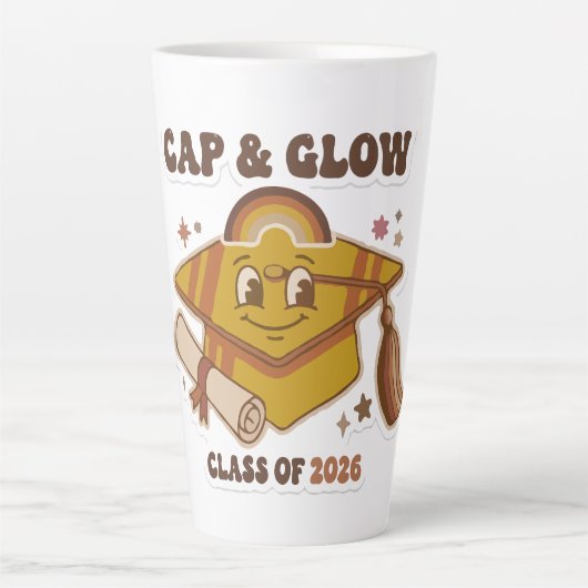 Retro Cap & Glow Afstudeerklas 2026 Latte Mok (Voorkant)