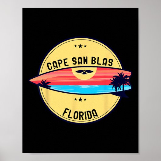 Retro Cape San Blas Florida Beach Surfen Voor Mann Poster (Voorkant)