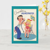 Retro Capricieuze Wenskaart van het Pas getrouwd Kaart (Gele Bloem)