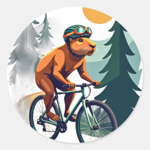Retro Capybara Bergfietstochten Avontuur Ronde Sticker