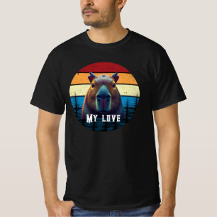 Retro Capybara Mijn Liefde Vintage Zonsondergang E T-shirt