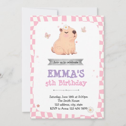Retro Capybara uitnodiging voor verjaardag (Voorkant)