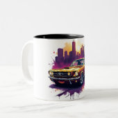 Retro Car and Cityscape Art Tweekleurige Koffiemok (Voorkant links)