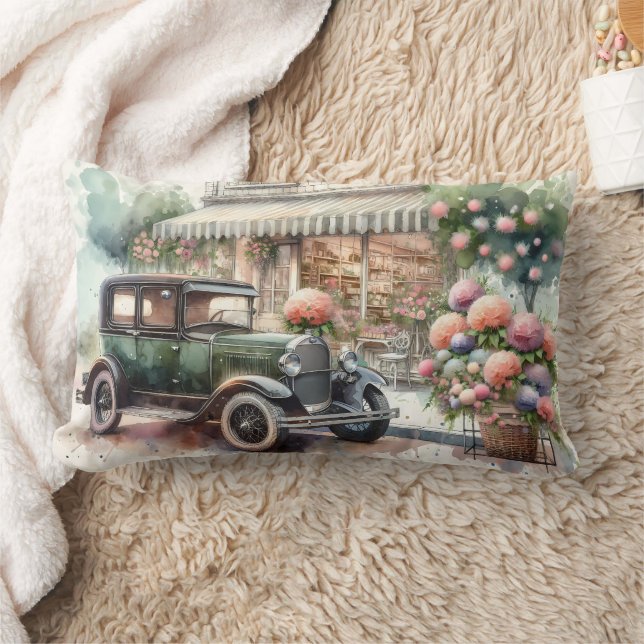 Retro Car & Blooming Boutique Scene Kussen (Deken)