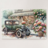 Retro Car & Blooming Boutique Scene Legpuzzel (Horizontaal)