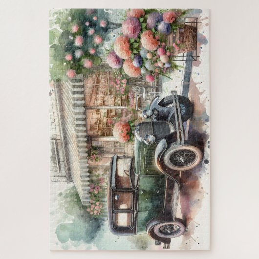 Retro Car & Blooming Boutique Scene Legpuzzel (Verticaal)