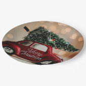 Retro Car Carrying Christmas Tree Paper Plates Papieren Bordje (Gekanteld)