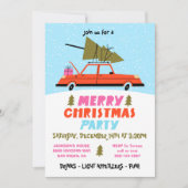 Retro Car en Boom Kerstparty Kaart (Voorkant)