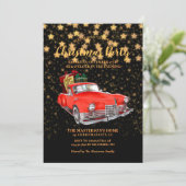 Retro Car en Kerstman Kerst Kaart (Staand voorkant)