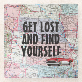 Retro Car on Road Map Glazen Onderzetter