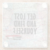 Retro Car on Road Map Glazen Onderzetter (Achterkant)