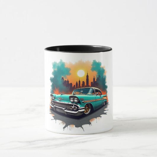 Retro Car Skyline Vibes Coffee Cup Mok (Midden)