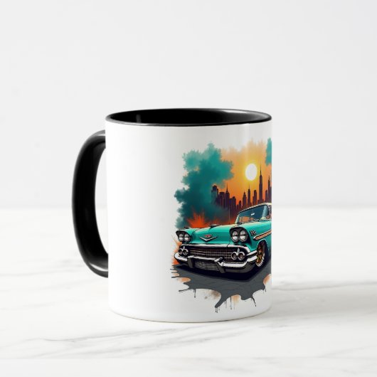 Retro Car Skyline Vibes Coffee Cup Mok (Voorkant links)