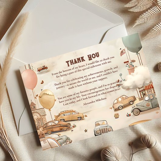 Retro Car Themed Kids Birthday Bedankkaart