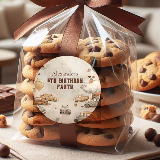 Retro Car Themed Kids Birthday Ronde Sticker