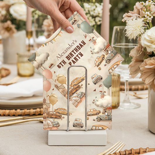 Retro Car Themed Kids Birthday Servet