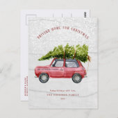 Retro Car Tree Snow Family Briefkaart (Voorkant / Achterkant)