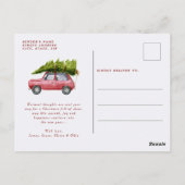 Retro Car Tree Snow Family Briefkaart (Achterkant)