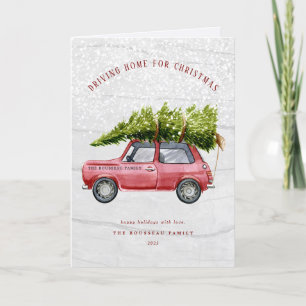  Retro Car Tree Snow Vakantie Kaart